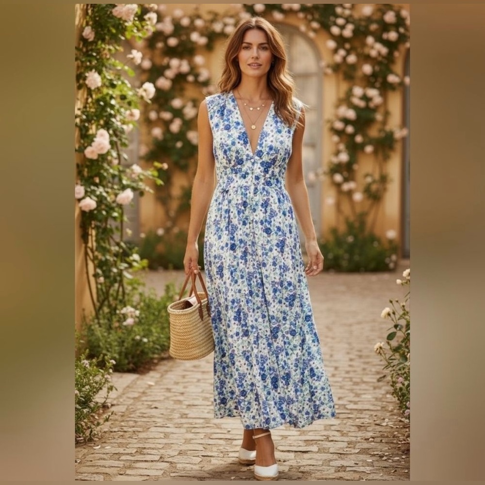 Zara Floral Blue and Green Maxi Dress